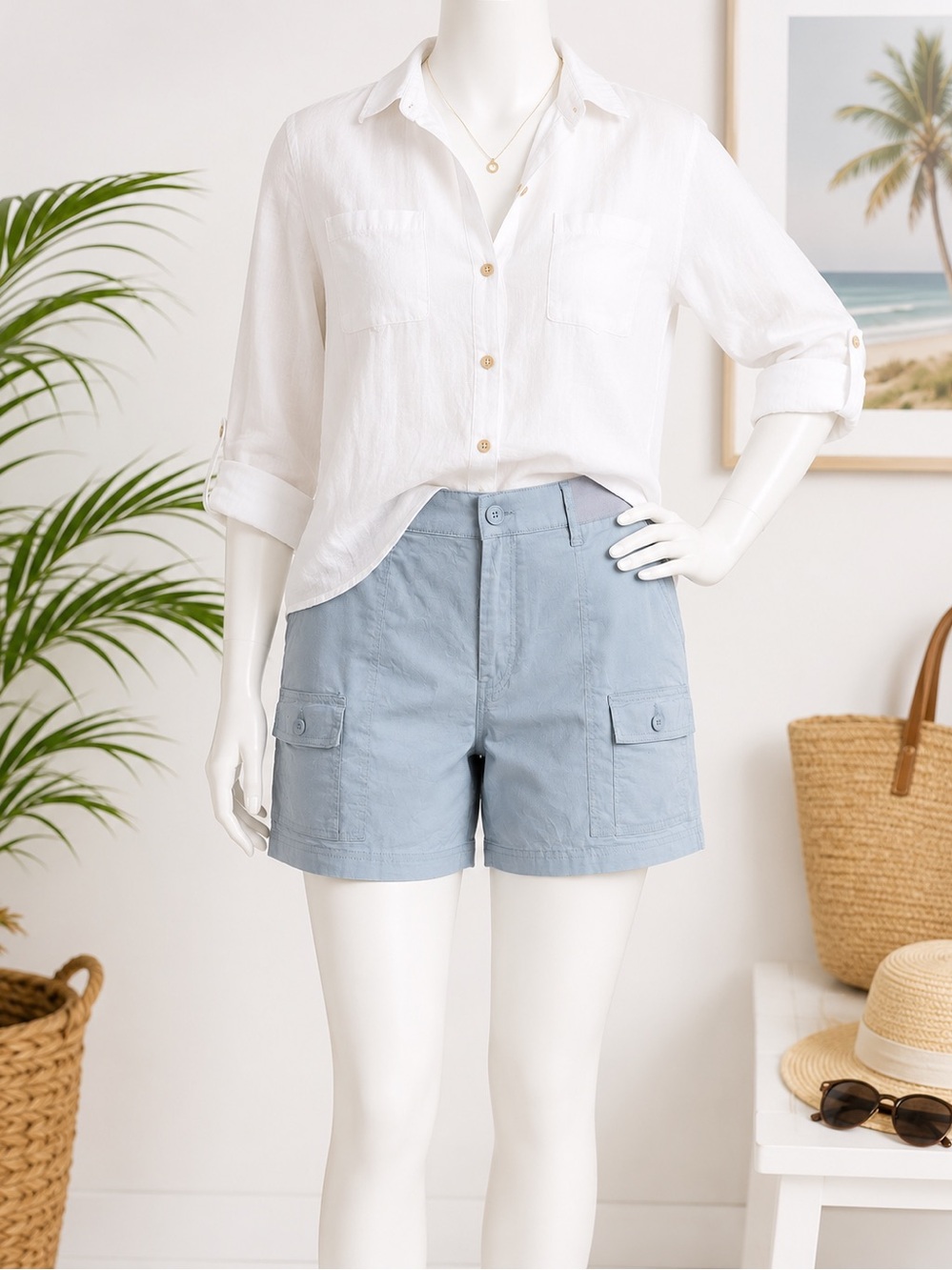 NWT Lee Comfort Waistband Cargo Shorts Slate Blue Size 18 Mid Rise 5” Inseam